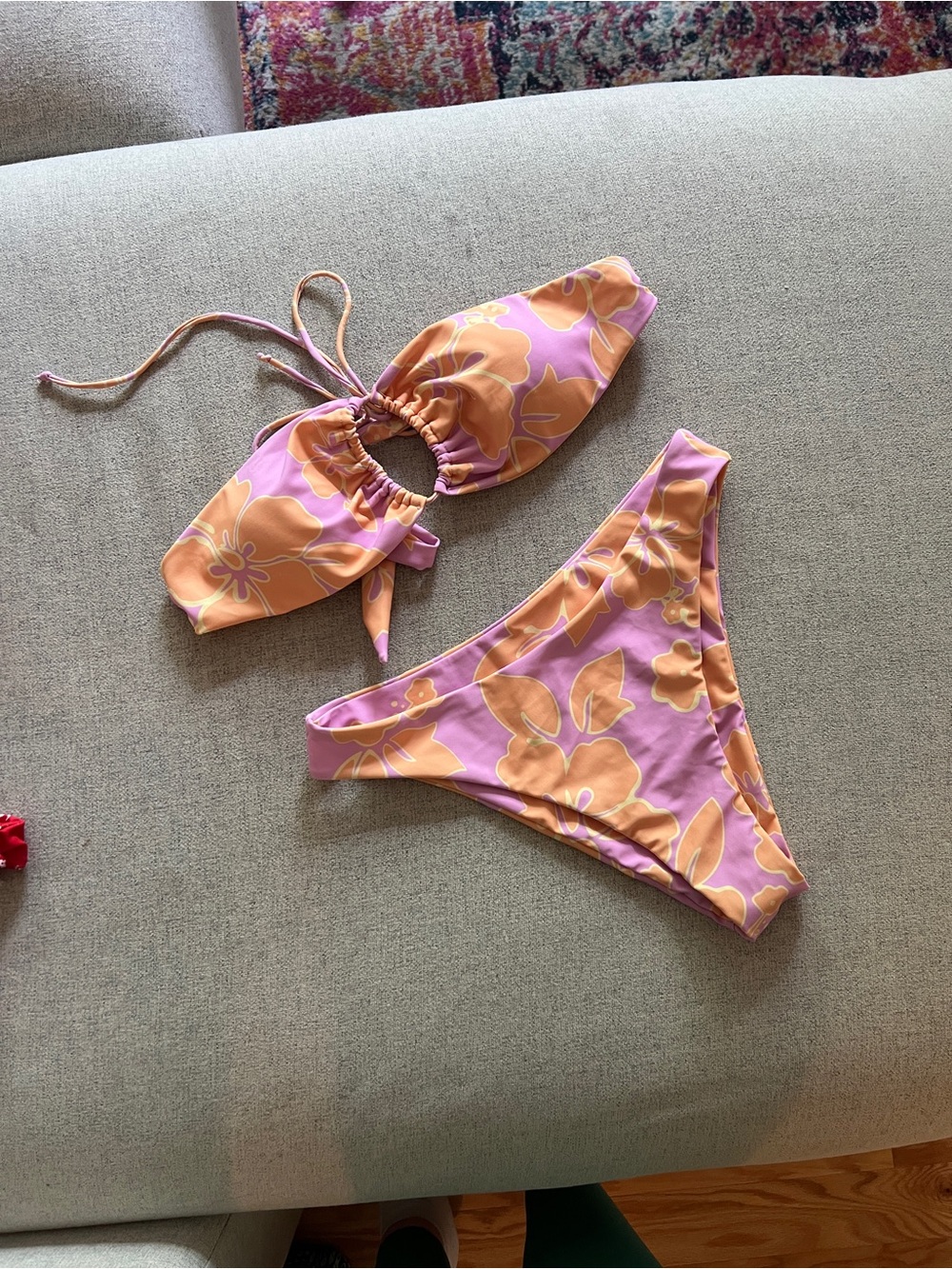 Women’s Shop Aurelle Pink & Orange Floral Bikini-Size M